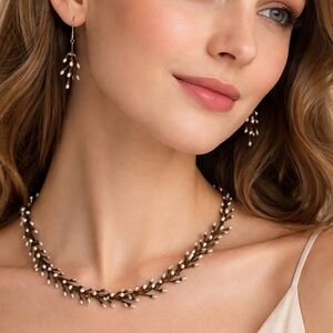 Michael Michaud Botanical Bronze& Freshwater Pearl Necklace &Earring Jewelry Set